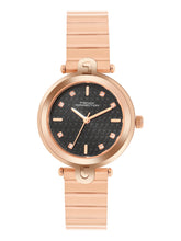 French Connection Textured Black Round Dial With Rose Stainless Steel  Strap Watch - For Womens FCH25RGM-B