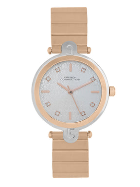 French Connection Textured Silver Round Dial With Rose Stainless Steel  Strap Watch - For Womens FCH25RGM
