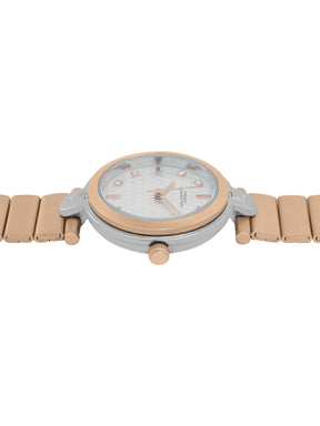 French Connection Textured Silver Round Dial With Rose Stainless Steel  Strap Watch - For Womens FCH25RGM