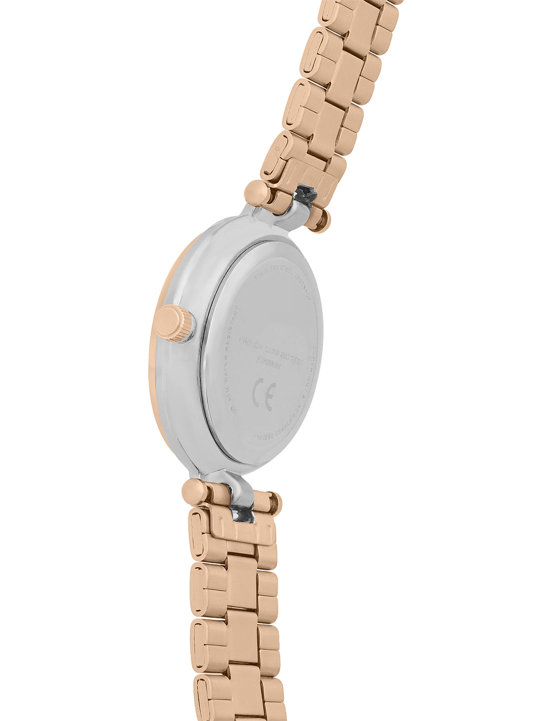French Connection Textured Silver Round Dial With Rose Stainless Steel  Strap Watch - For Womens FCH25RGM