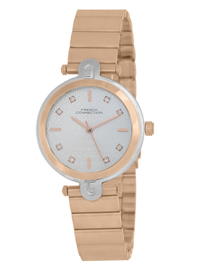 French Connection Textured Silver Round Dial With Rose Stainless Steel  Strap Watch - For Womens FCH25RGM