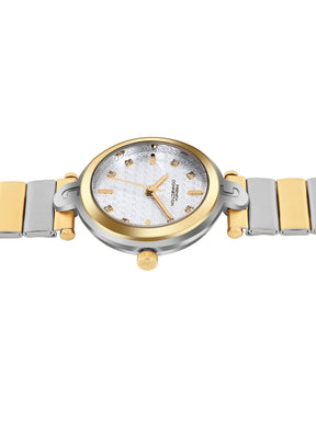 French Connection Textured Silver Round Dial With Gold Two Tone Stainless Steel  Strap Watch - For Womens FCH25TM