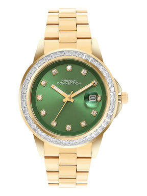 French Connection Sunray Green Round Dial With Green Stainless Steel  Strap Watch - For Womens FCH26NGM