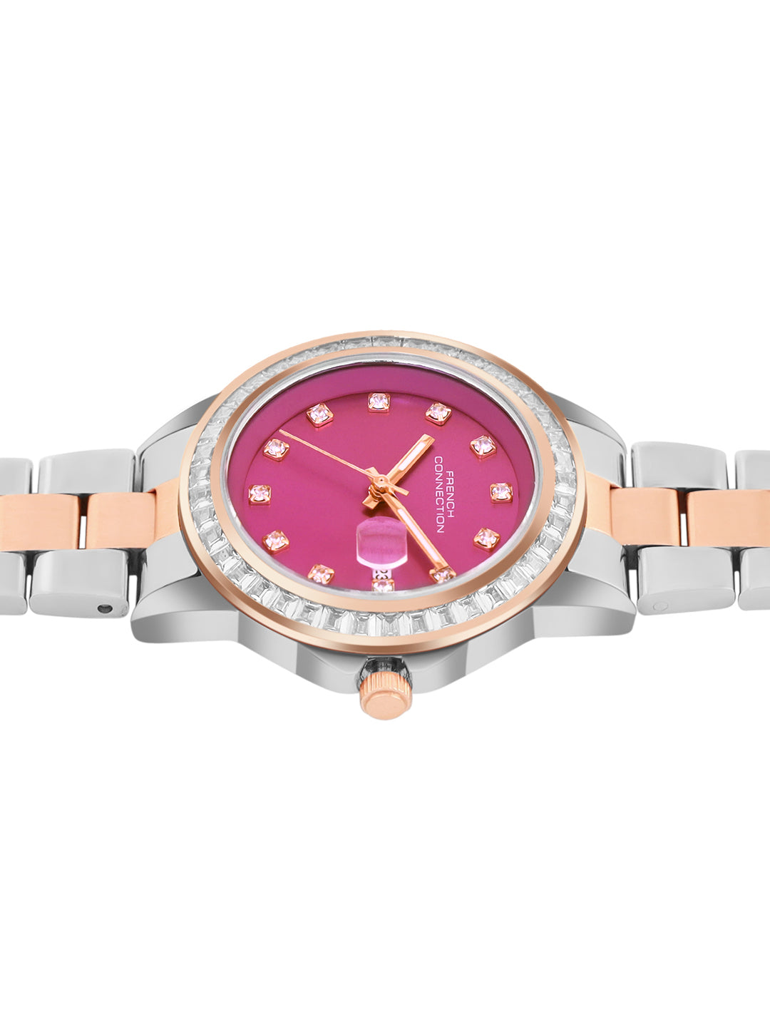 French Connection Sunray Purple Round Dial With Rose Two Tone Stainless Steel  Strap Watch - For Womens FCH26RTM