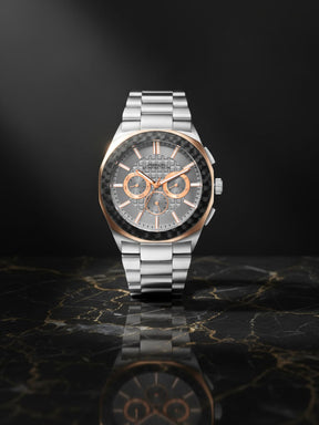 French Connection Textured Grey Round Dial With Stainless Steel  Multifunction Watch - For Mens FCH27SM