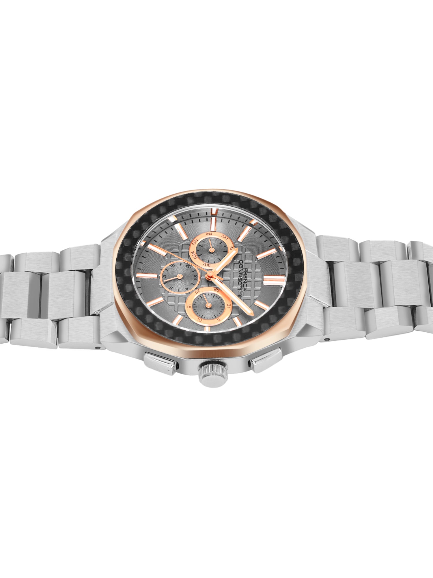 French Connection Textured Grey Round Dial With Stainless Steel  Multifunction Watch - For Mens FCH27SM