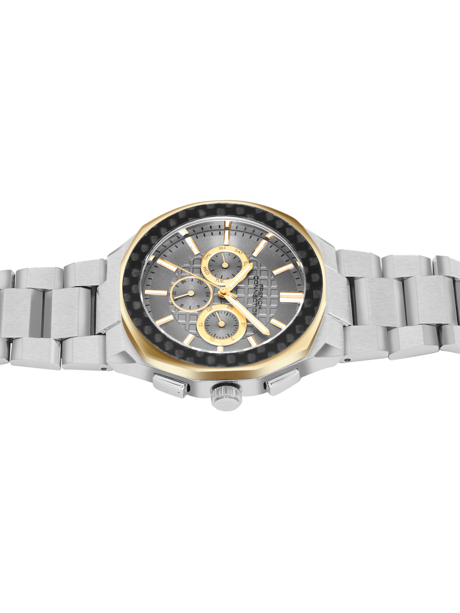 French Connection Textured Grey Round Dial With Stainless Steel Strap Multifunction Watch - For Mens FCH27TM