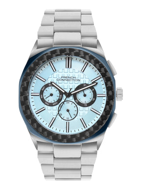 French Connection Textured Blue Round Dial With Stainless SteelbStrap Multifunction Watch - For Mens FCH27USM