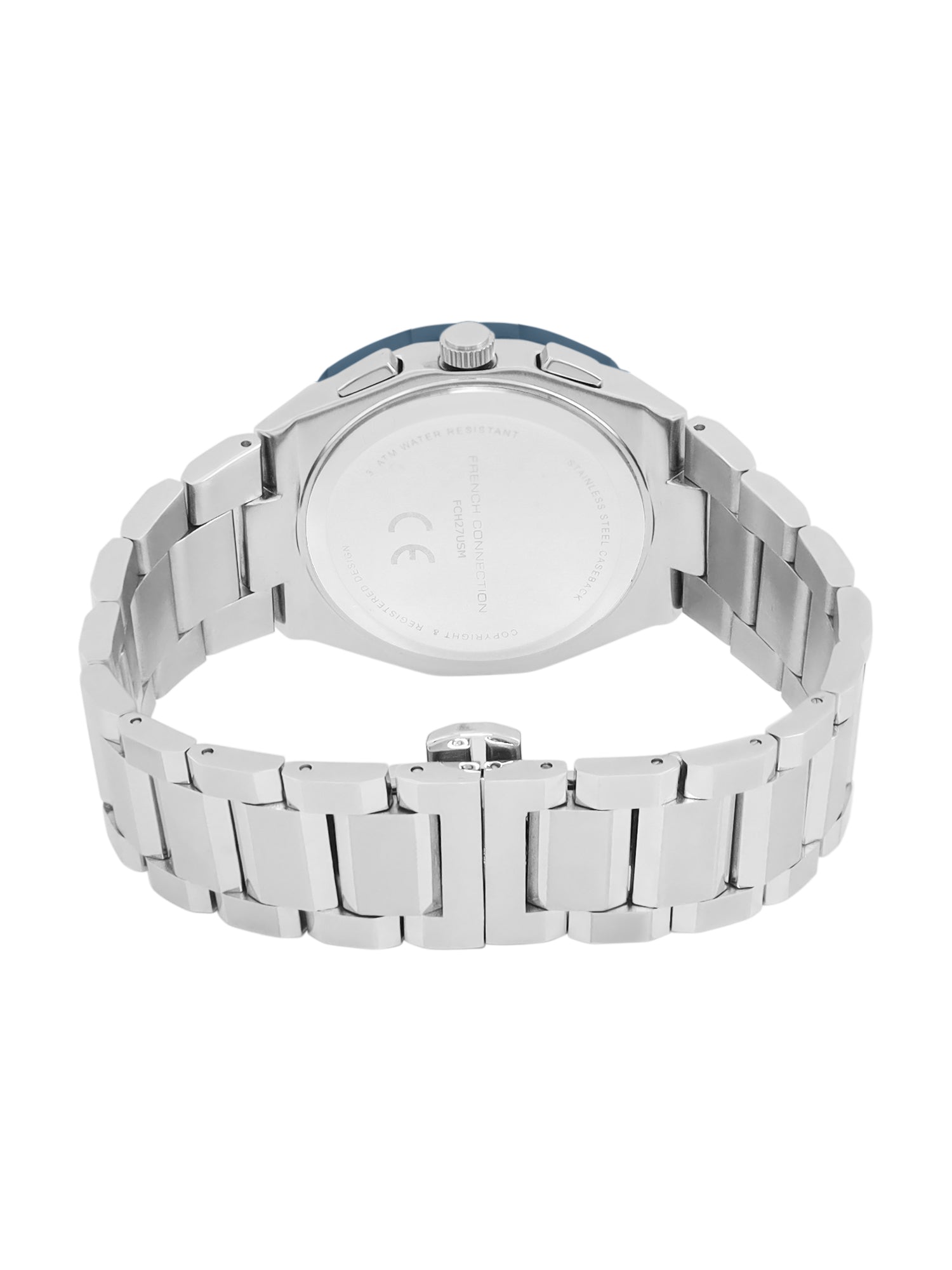 French Connection Textured Blue Round Dial With Stainless SteelbStrap Multifunction Watch - For Mens FCH27USM