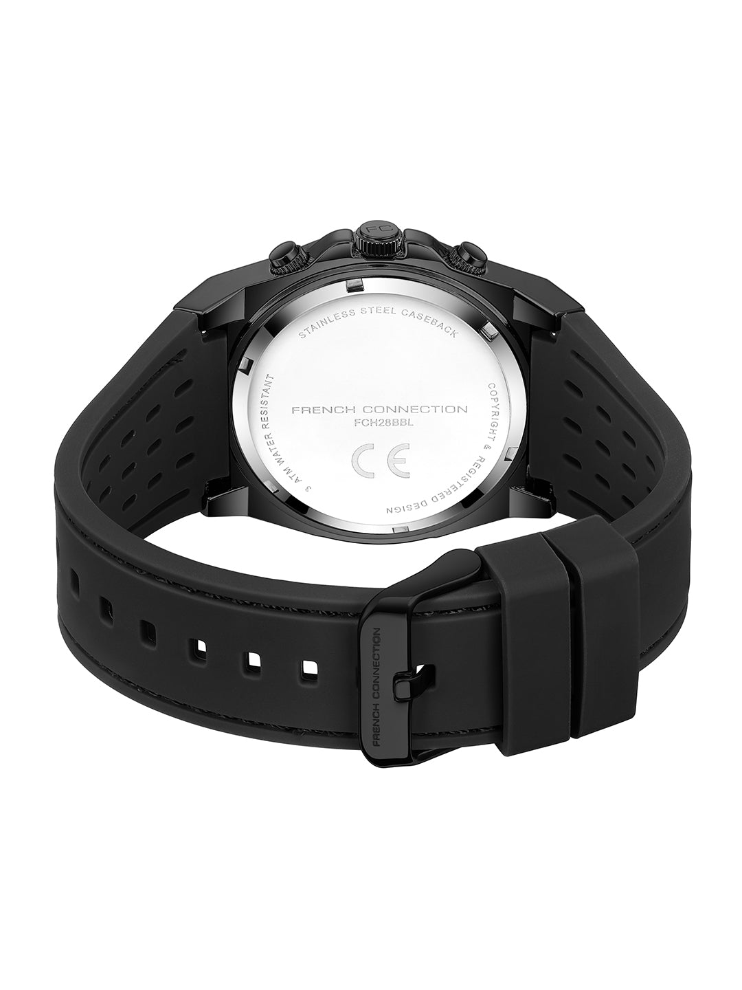 French Connection Stratonix | Quartz Chronograph | Black Sunray Dial | Silicone Strap | Watch for Men - FCH28BBL