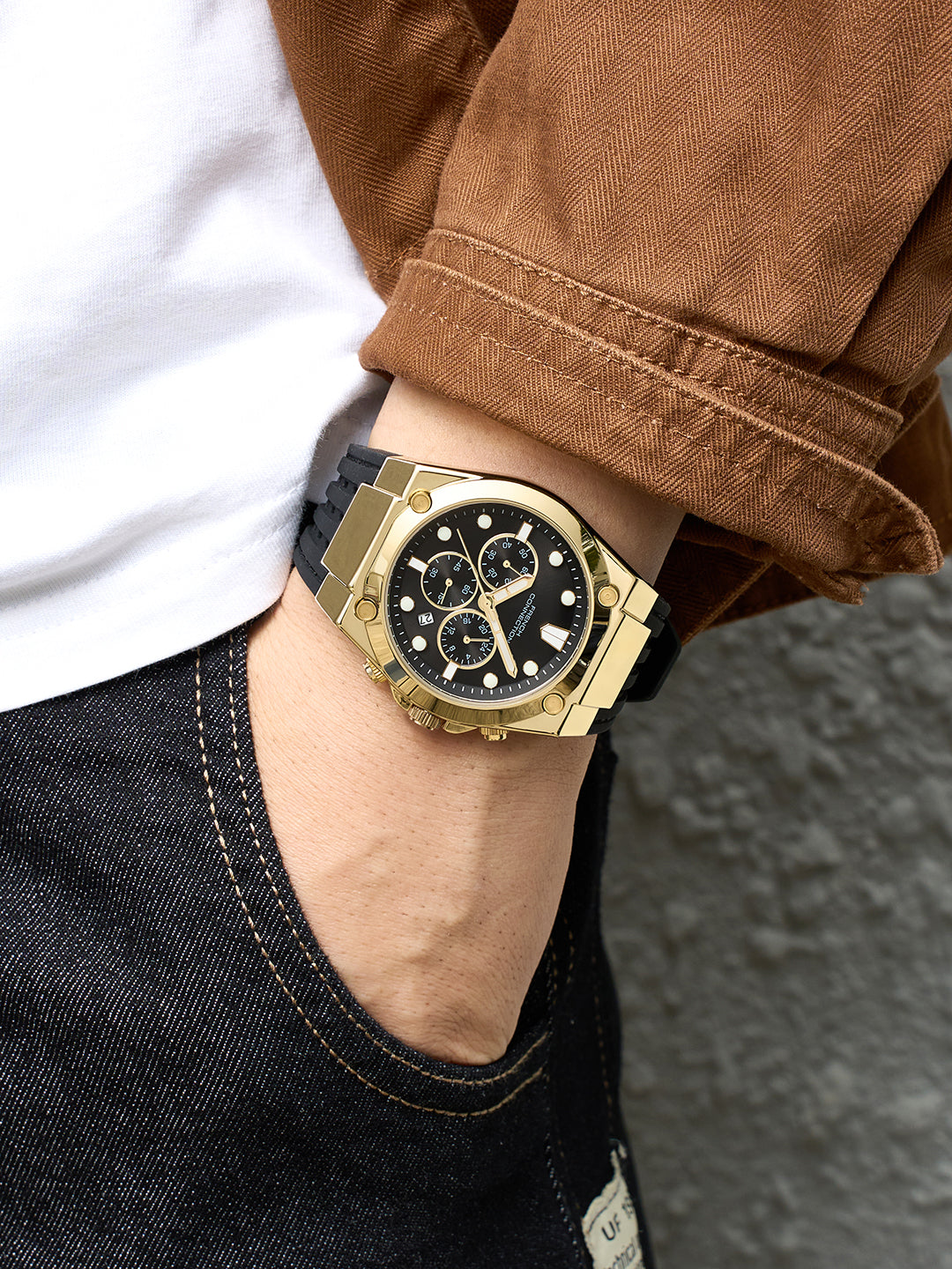 French Connection Stratonix | Quartz Chronograph | Black Sunray Dial | Silicone Strap | Watch for Men - FCH28GBL