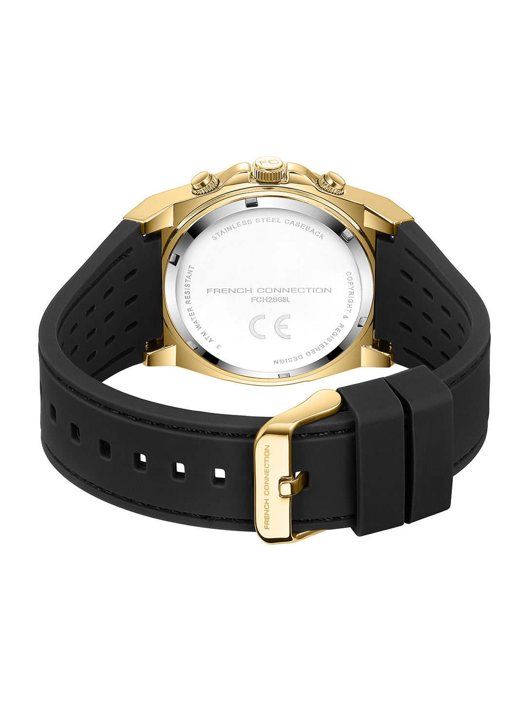 French Connection Stratonix | Quartz Chronograph | Black Sunray Dial | Silicone Strap | Watch for Men - FCH28GBL