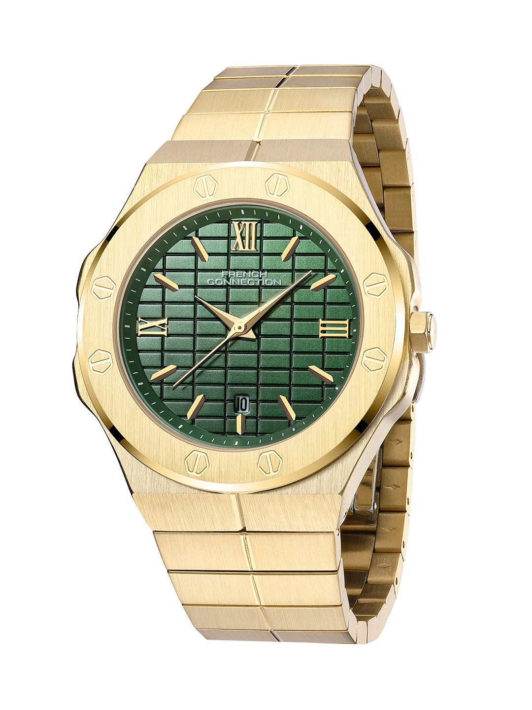 French Connection Roman Heritage | Quartz Analog Display | Green Dated Dial | Stainless Steel Strap | Watch for Men - FCH29NGM