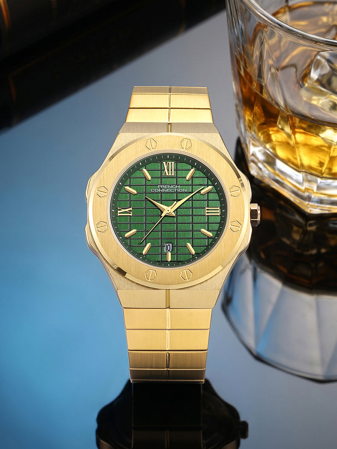 French Connection Roman Heritage | Quartz Analog Display | Green Dated Dial | Stainless Steel Strap | Watch for Men - FCH29NGM