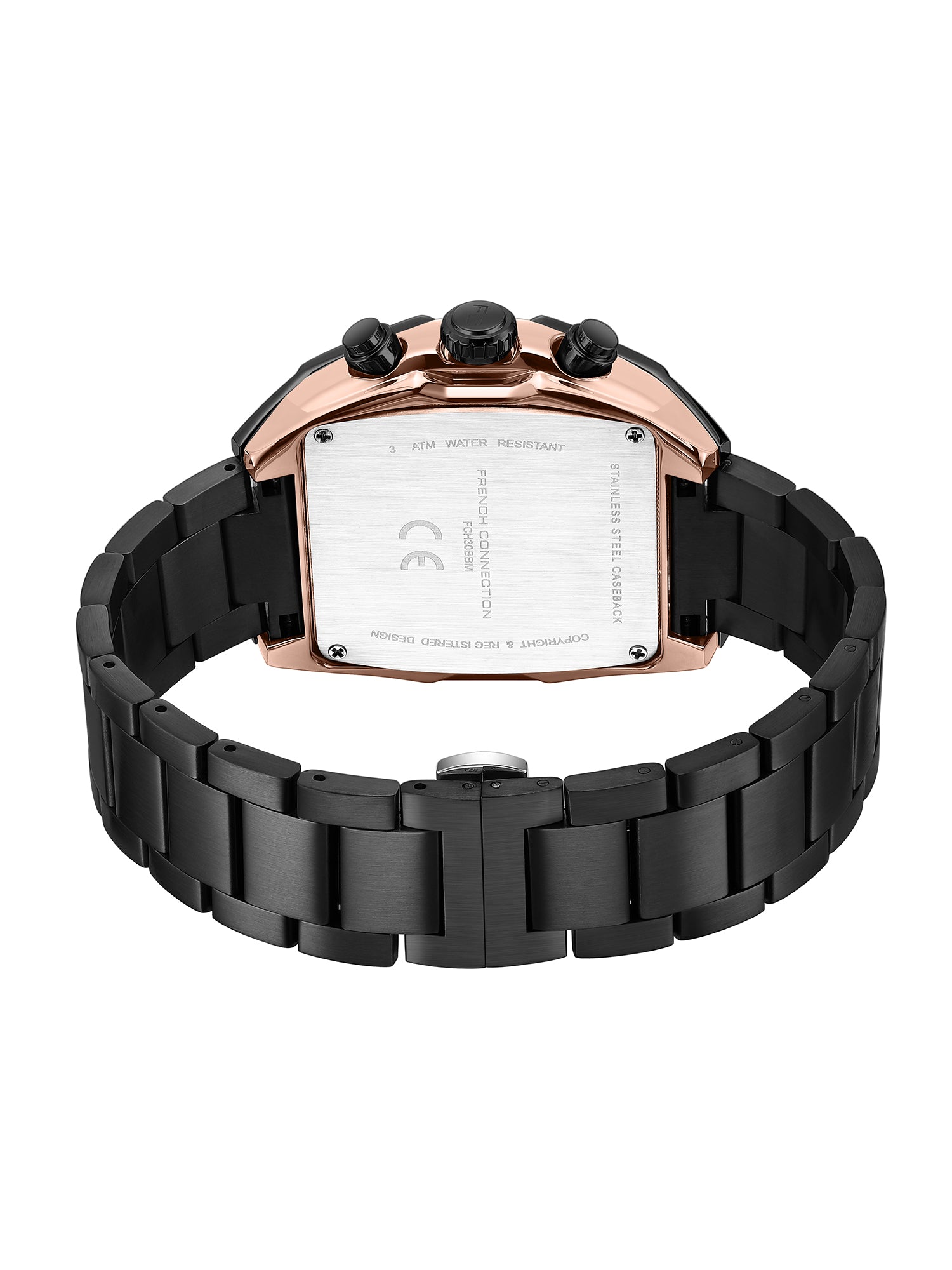 French Connection Powerchron | Tonneau Chronograph | Black Dial | Stainless Steel Strap | Watch for Men - FCH30BBM