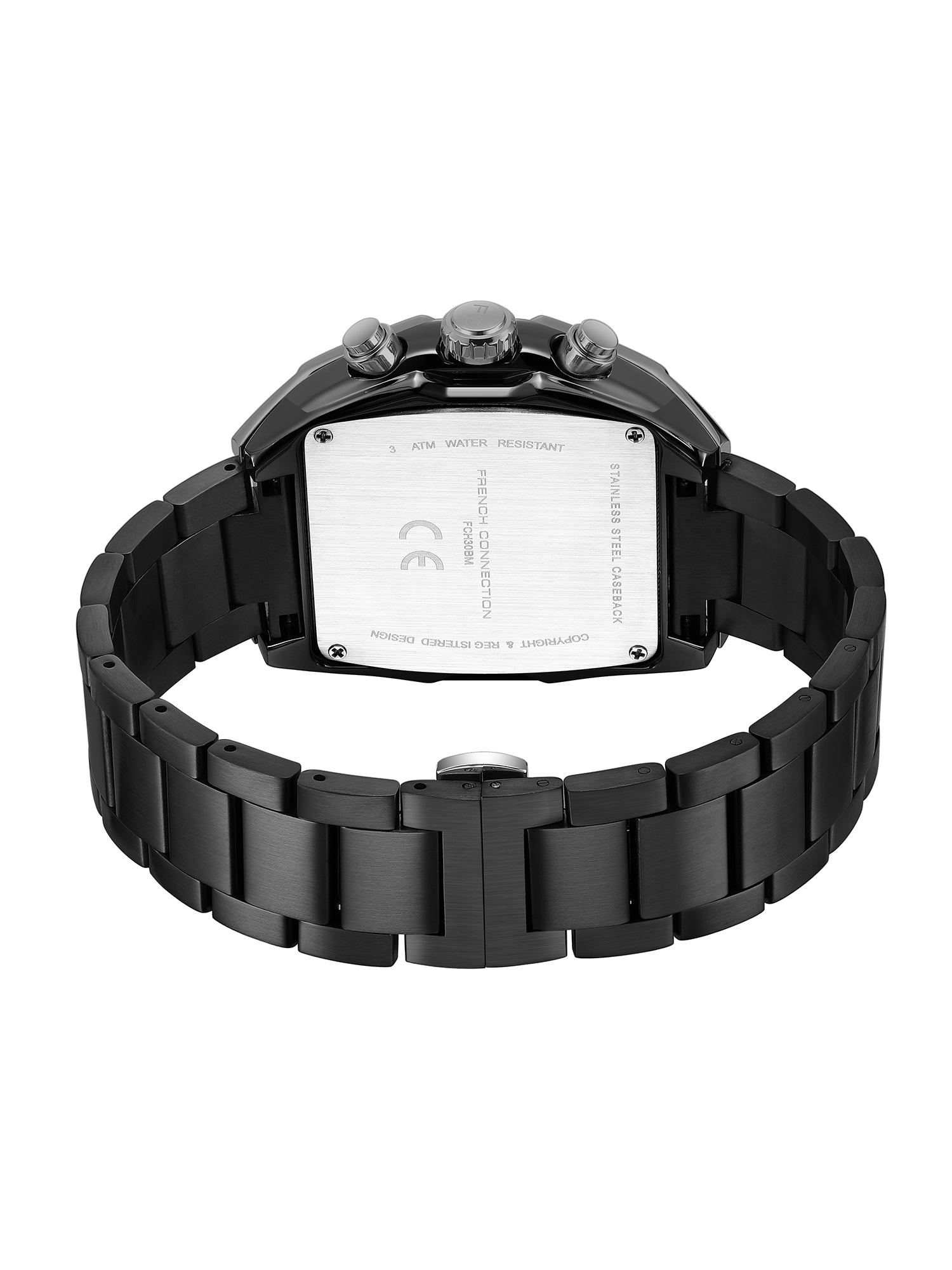 French Connection Powerchron | Tonneau Chronograph | Grey Textured Dial | Stainless Steel Strap | Watch for Men - FCH30BM