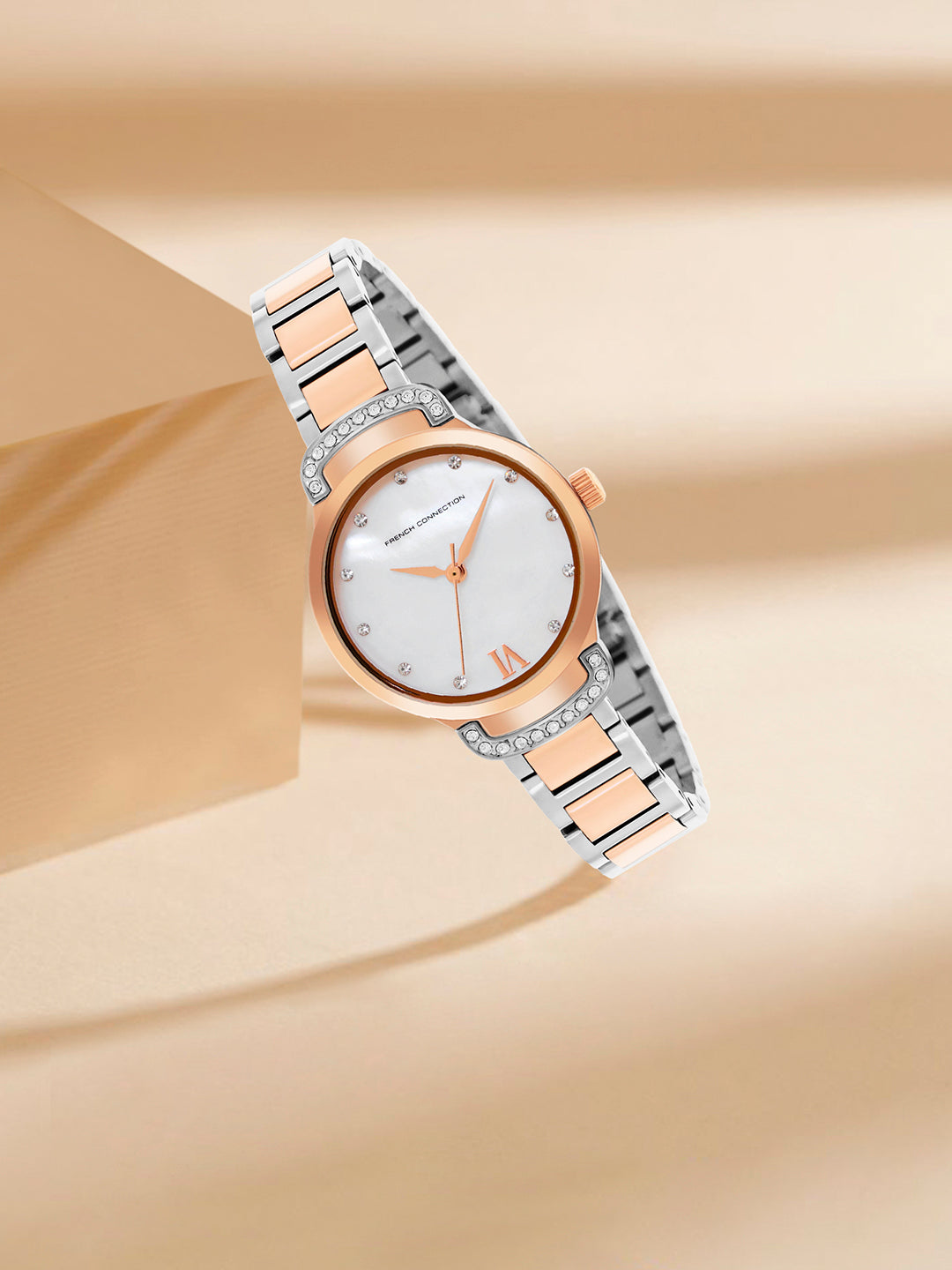 French Connection-Women Embellished Dial & Stainless Steel Style Analogue Watch FCH7RTM
