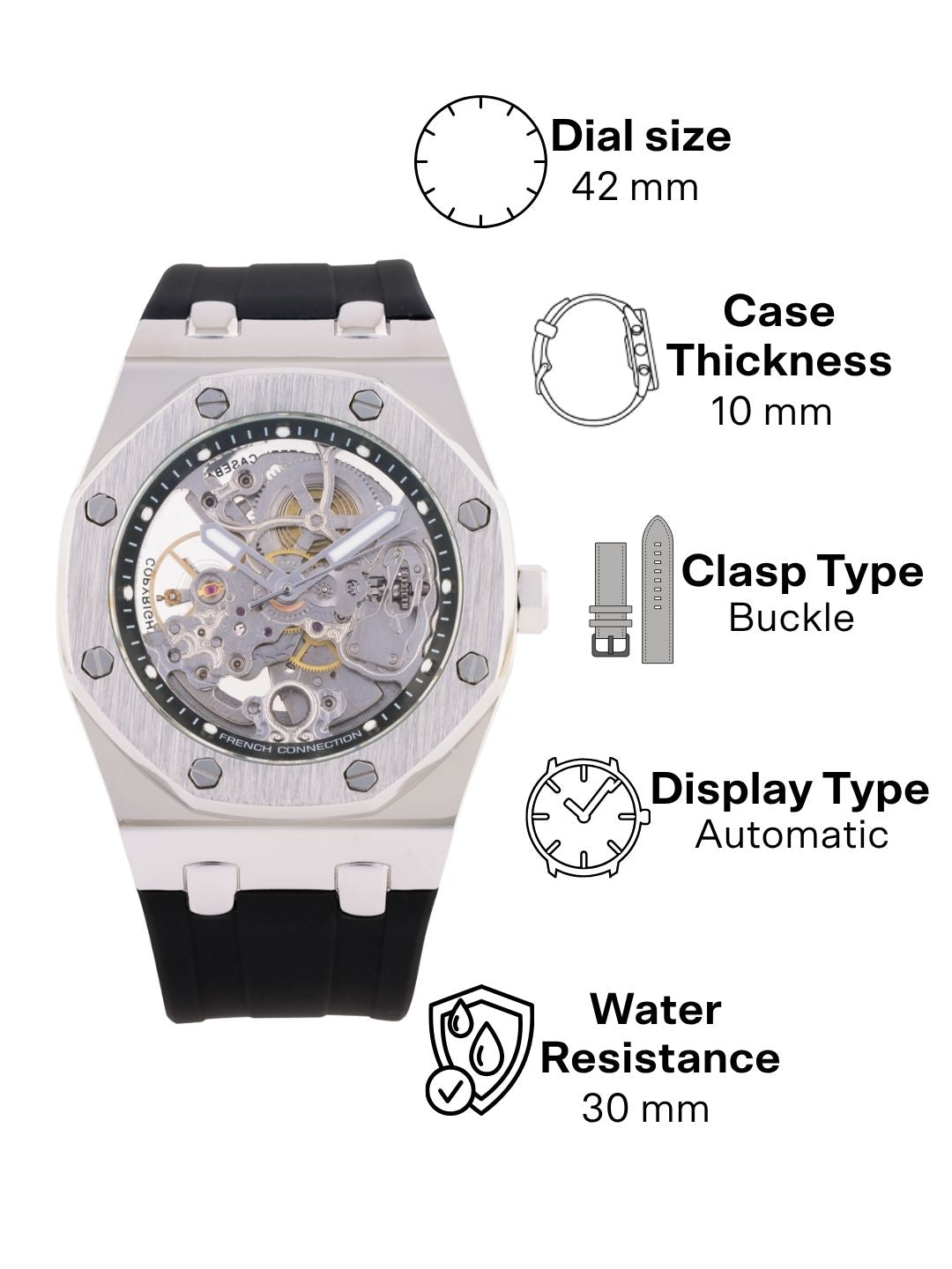 French Connection Automatic Silver Dial Men's Watch-FCK2B-S