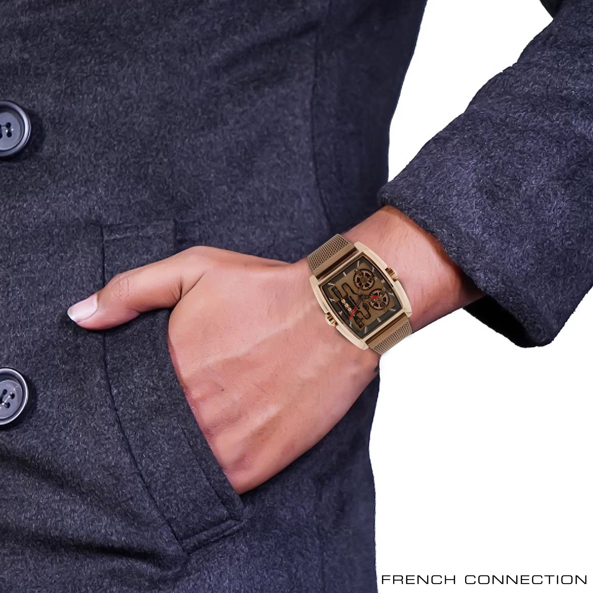 French connection Barrel Brown Tonneau Dial Mens Analogue Watch FCM02BRM