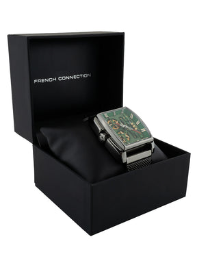 French connection Barrel Green Tonneau Dial Mens Analogue Watch FCM02GNM
