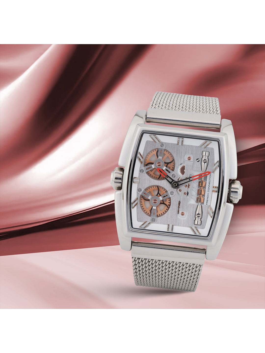 French connection Barrel Silver Tonneau Dial Mens Analogue Watch FCM02SM