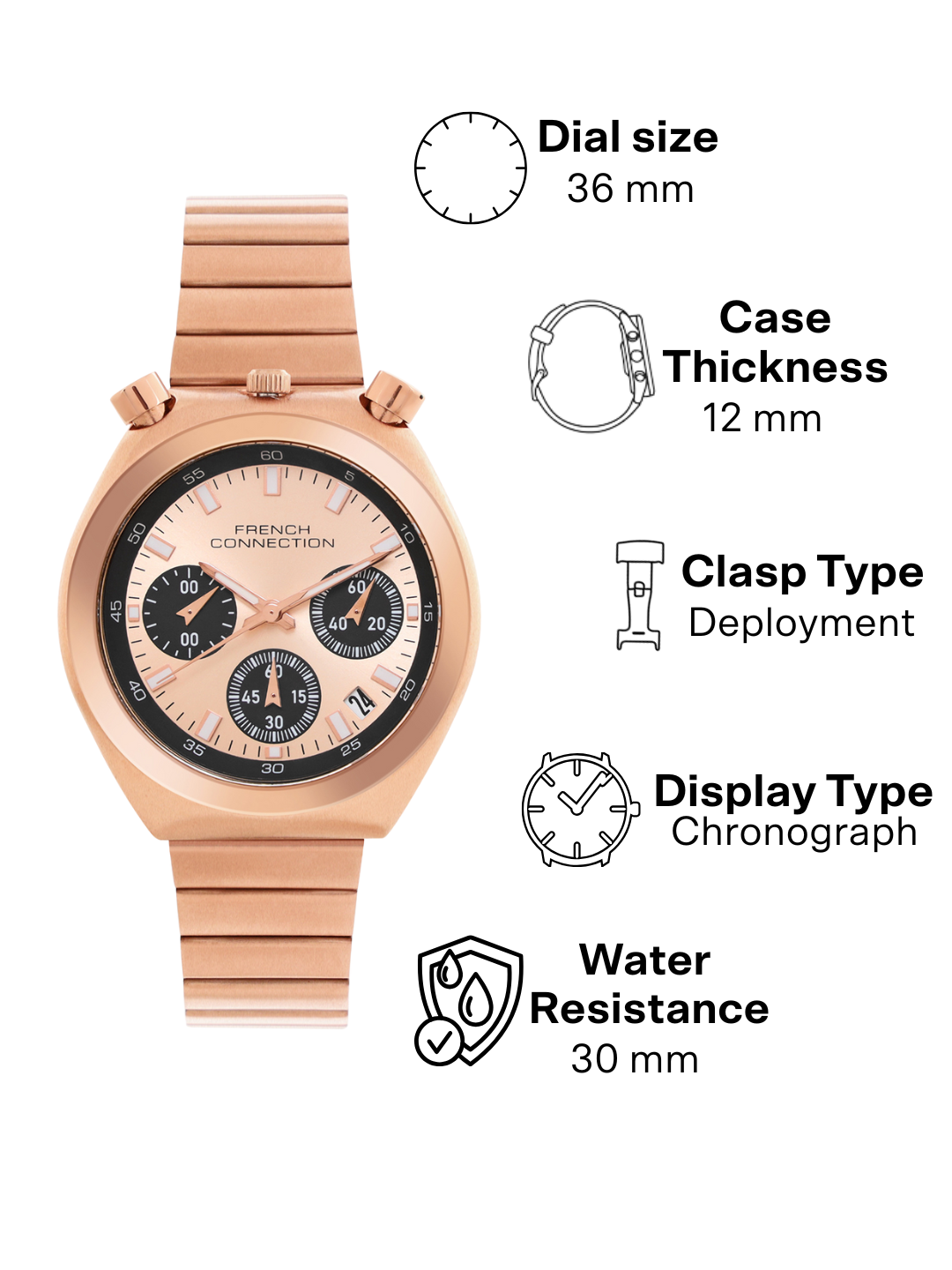 French Connection Rosegold Dial  Chronograph Date Watch for Women's - FCM03RGM