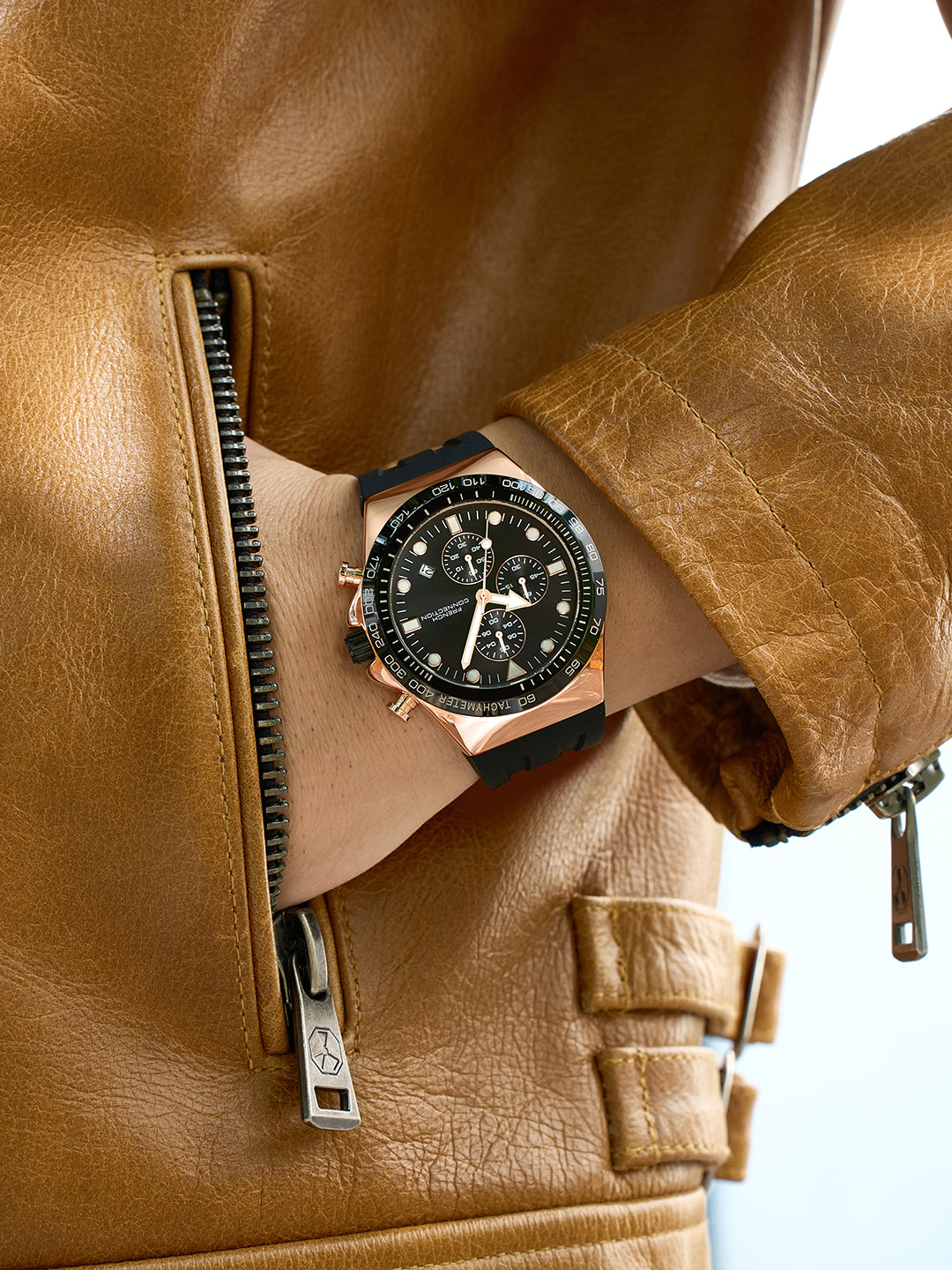 French Connection Triumphus | Quartz Chronograph | Black Dial | Black Silicone Strap | Watch for Men - FCM07BB