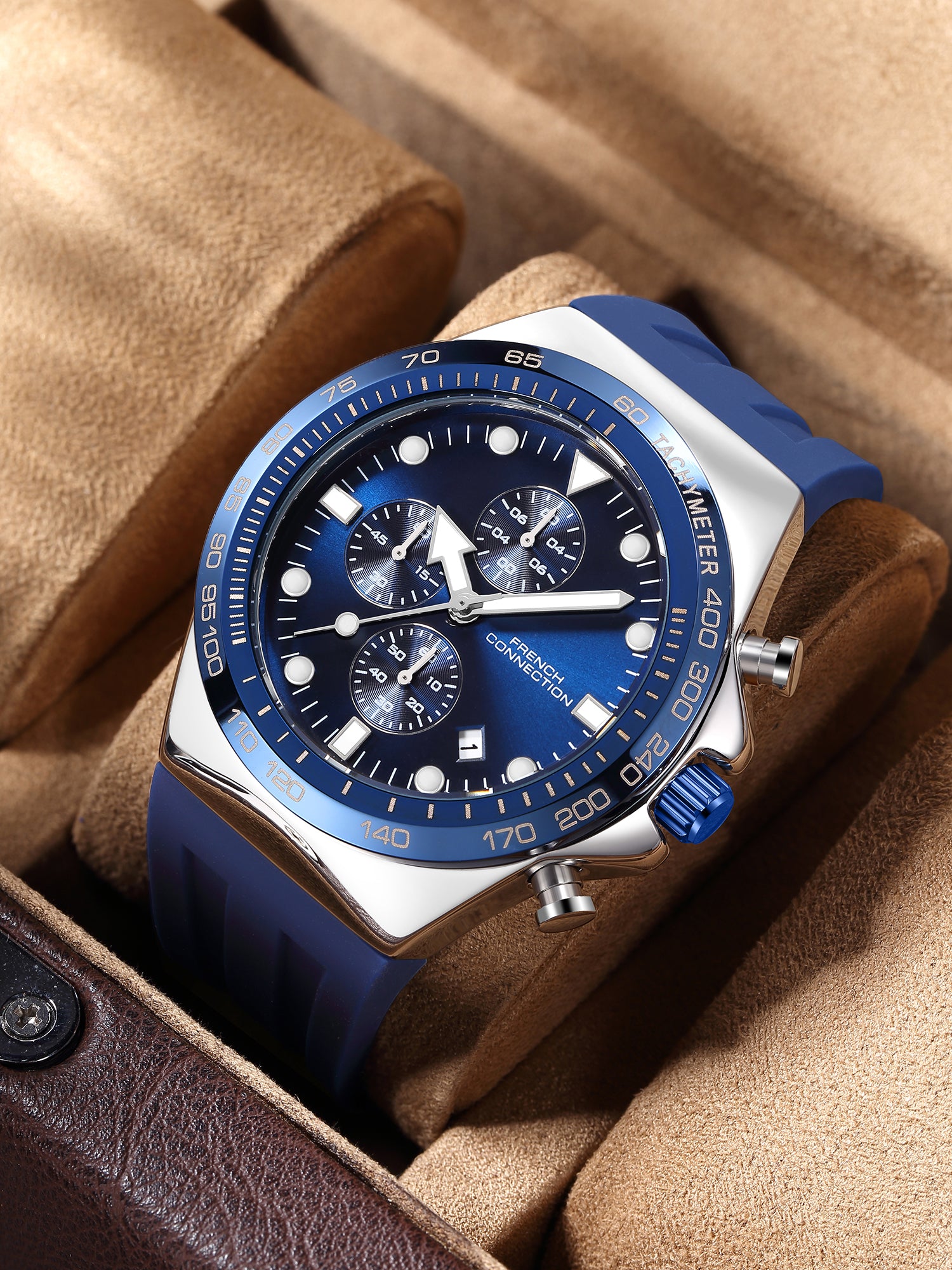 French Connection Triumphus | Quartz Chronograph | Blue Dial |  Blue Silicone Strap | Watch for Men - FCM07SU