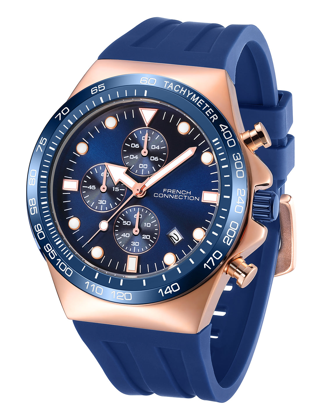 French Connection Triumphus | Quartz Chronograph | Blue Dial | Blue Silicone Strap | Watch for Men - FCM07U