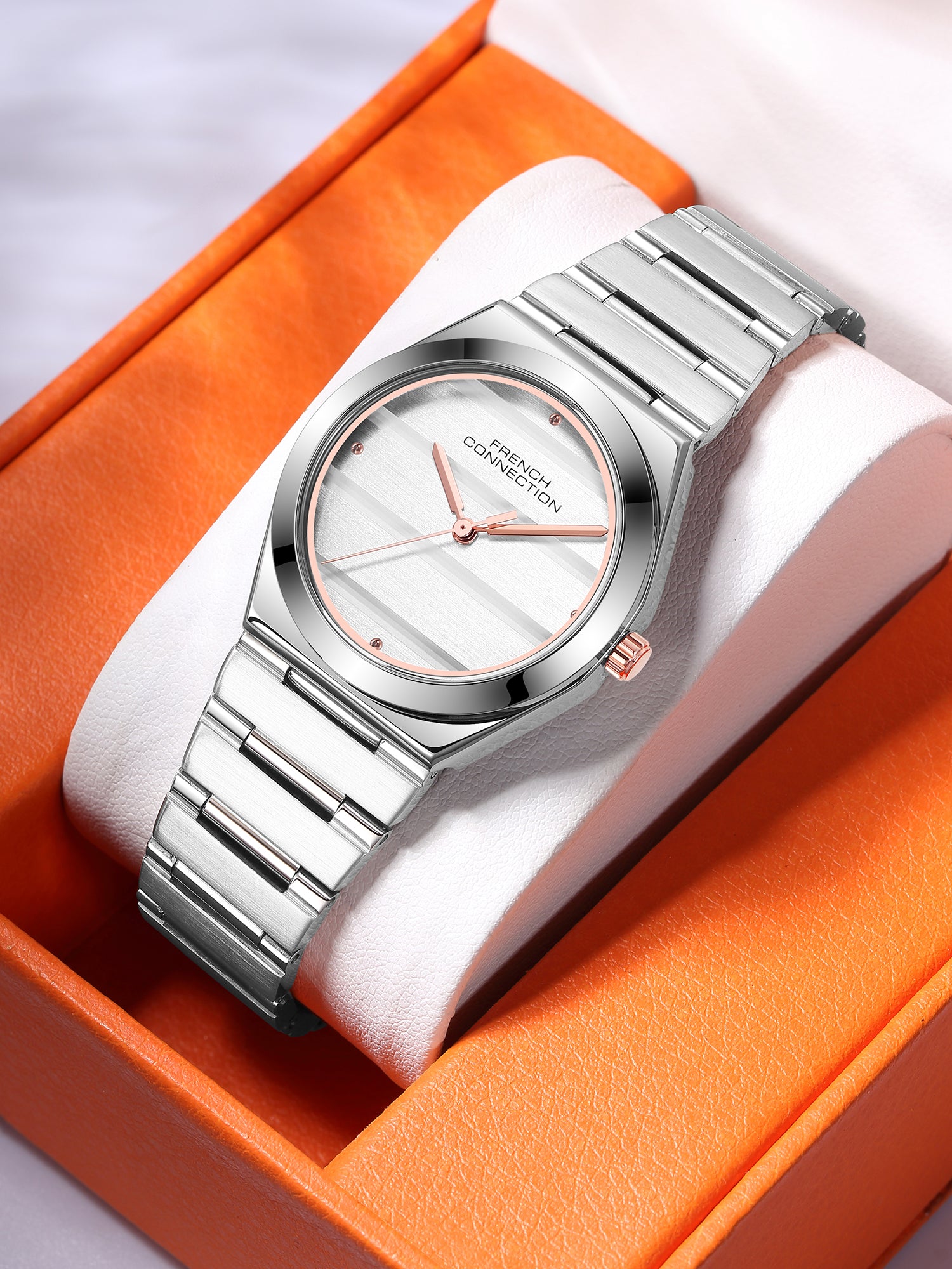 French Connection Aweline | Analog | White Dial | Silver Stainless Steel Strap | Watch for Women - FCM09SM