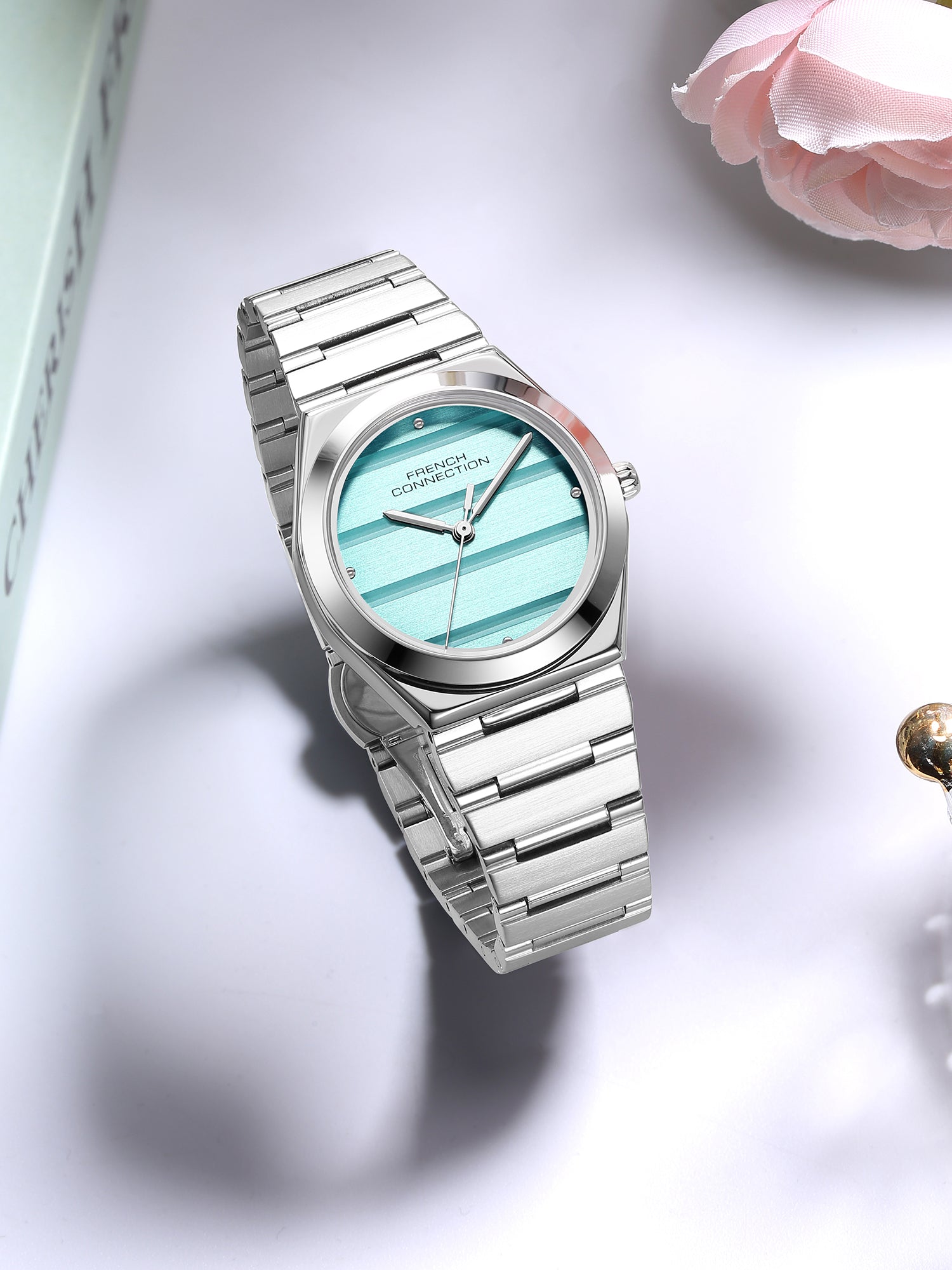 French Connection Aweline | Analog | Blue Dial | Silver Stainless Steel Strap | Watch for Women - FCM09USM
