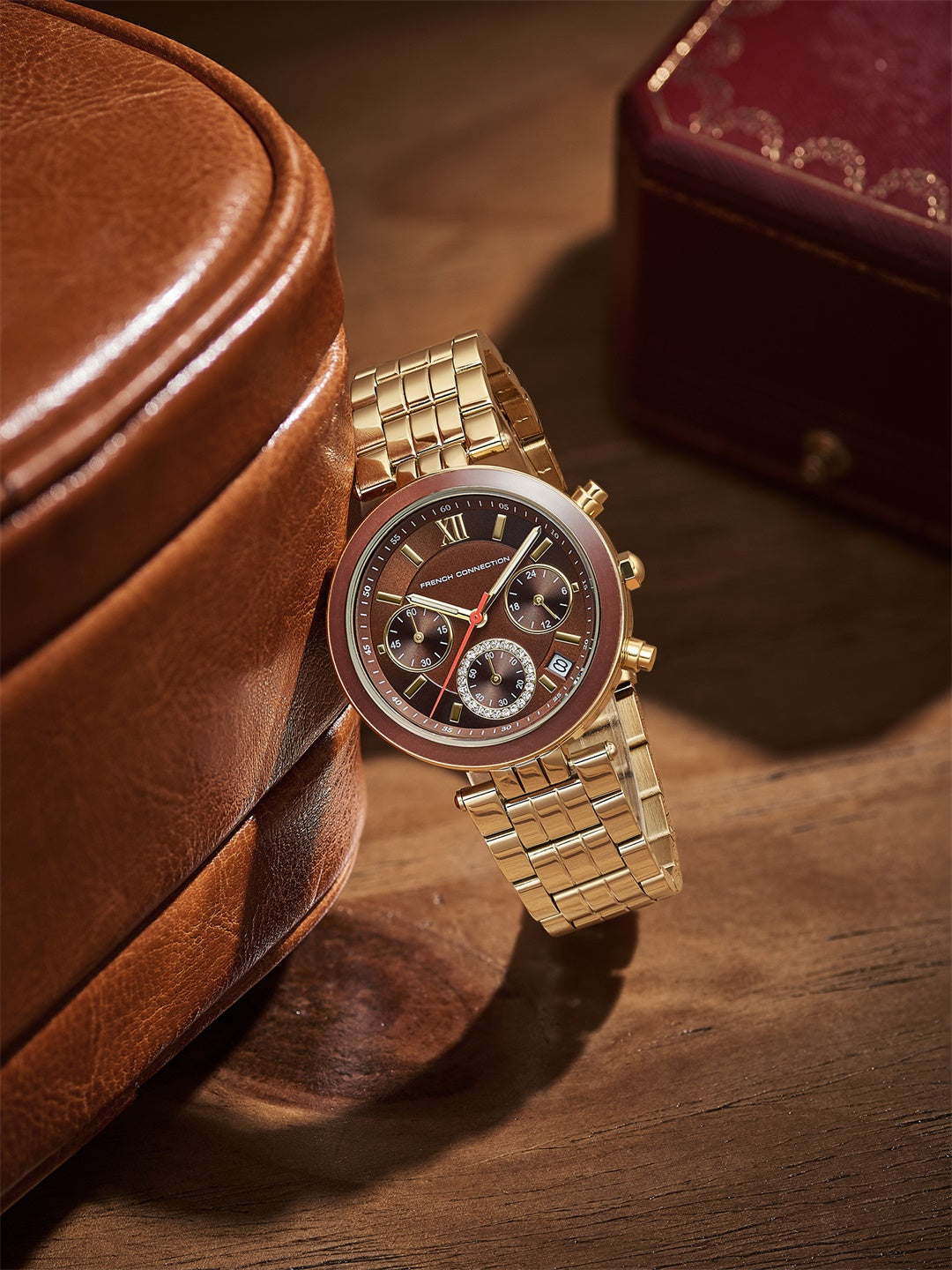 French Connection ChronaLuxe | Quartz Chronograph | Brown  Dial | Stainless Steel Strap | Watch for Women - FCMX05BGM