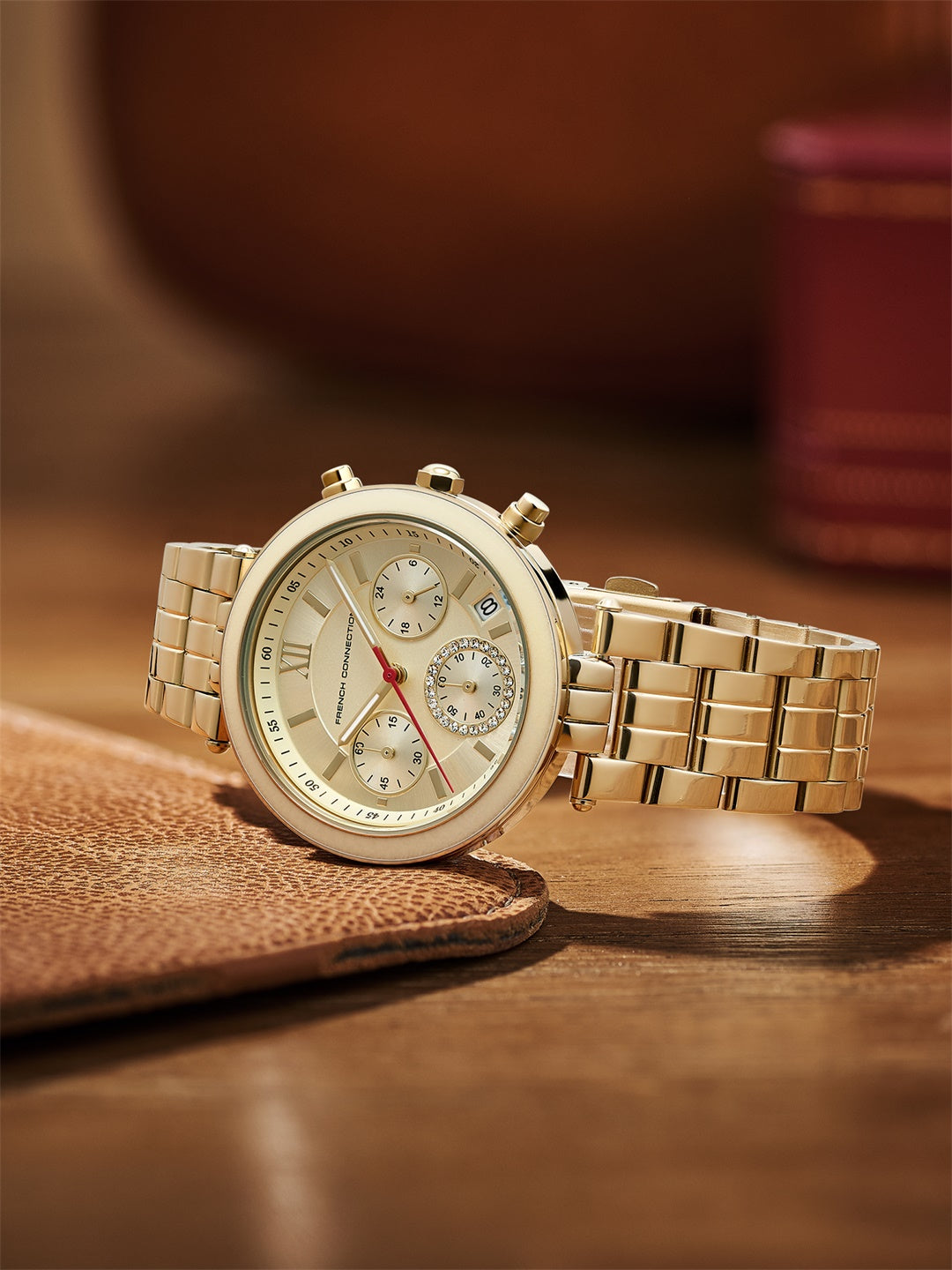 French Connection ChronaLuxe | Quartz Chronograph | Champagne  Dial | Stainless Steel Strap | Watch for Women - FCMX05GM