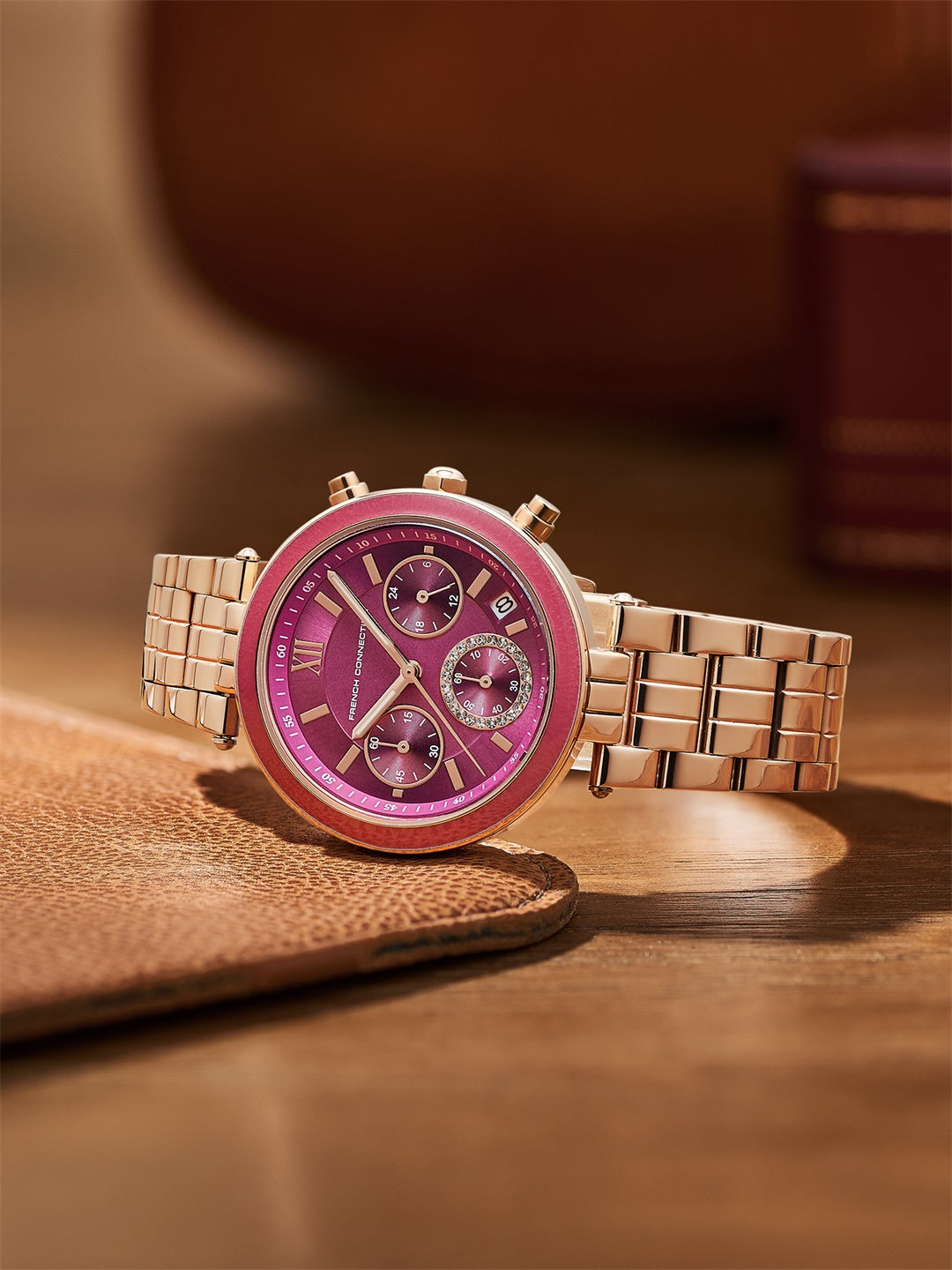 French Connection ChronaLuxe | Quartz Chronograph | Purple  Dial | Stainless Steel Strap | Watch for Women - FCMX05RGM