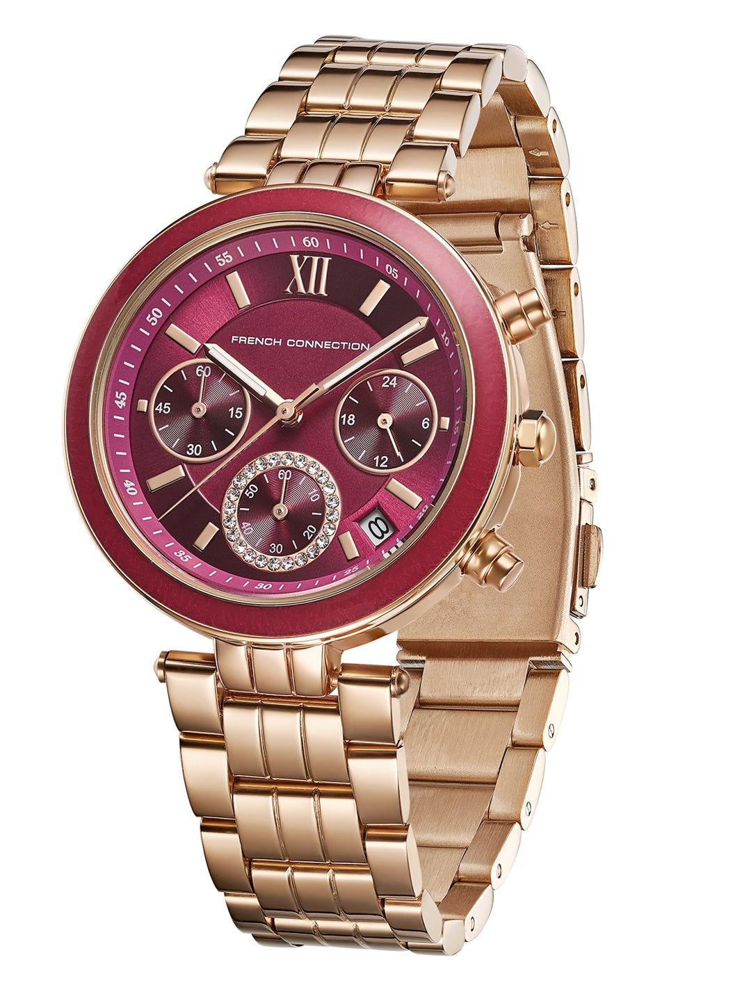 French Connection ChronaLuxe | Quartz Chronograph | Purple  Dial | Stainless Steel Strap | Watch for Women - FCMX05RGM