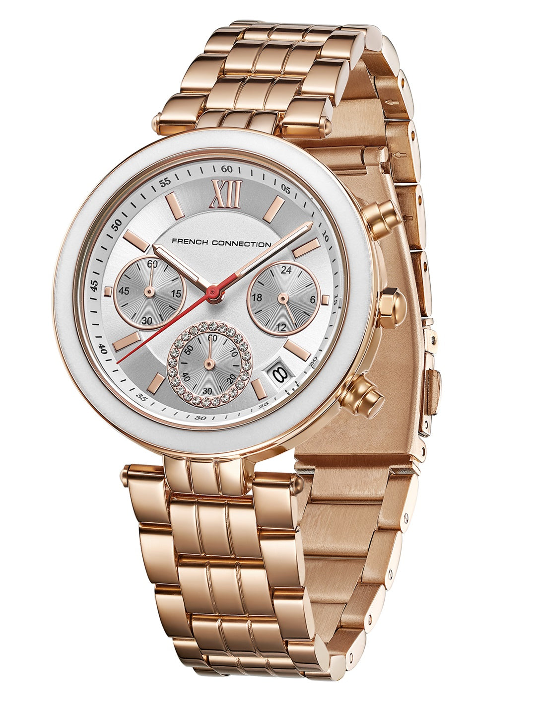 French Connection ChronaLuxe | Quartz Chronograph | Silver  Dial | Stainless Steel Strap | Watch for Women - FCMX05SRGM