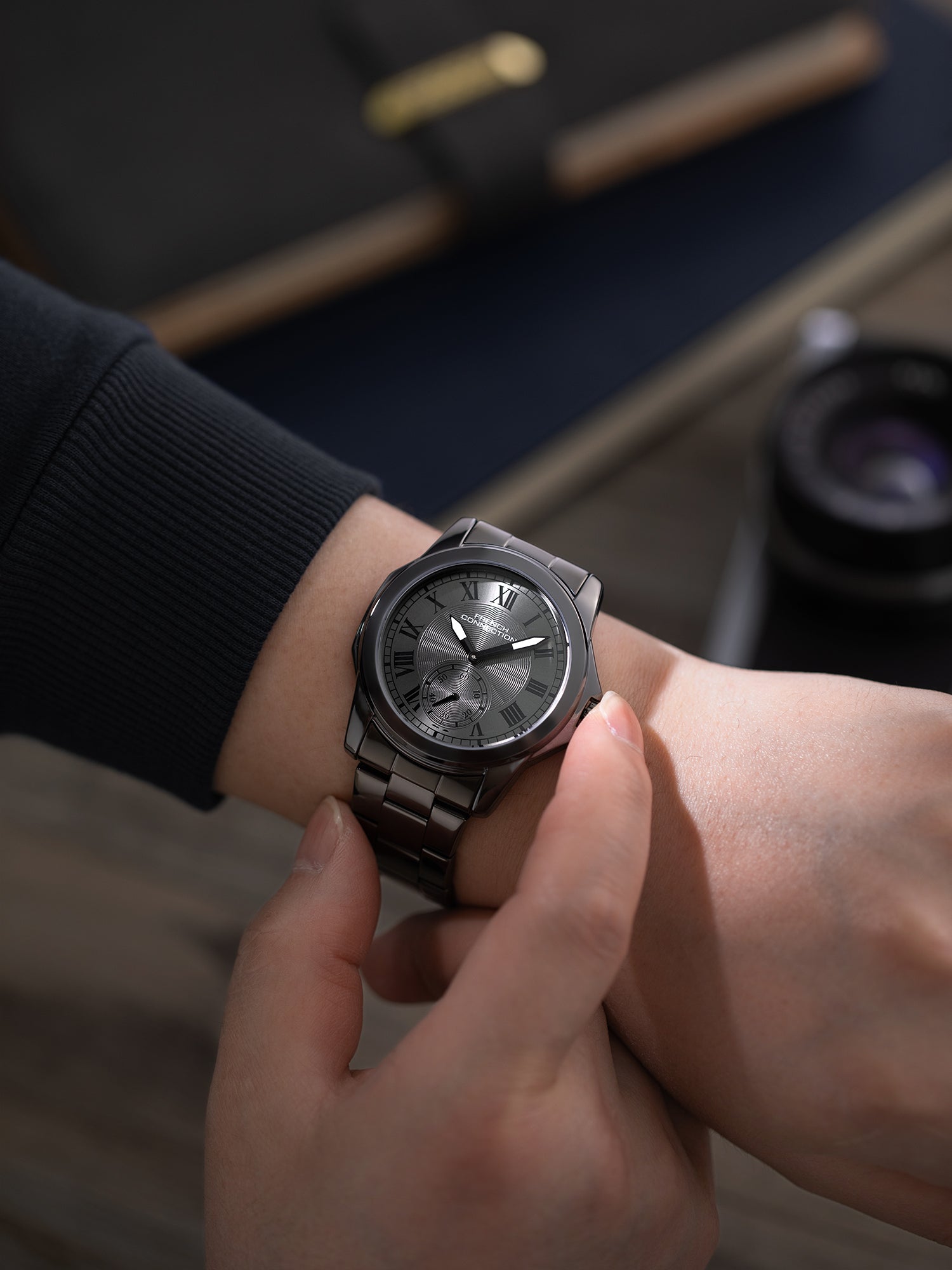 French Connection Romanite | Quartz Analog Display | Gunmetal  Dial | Stainless Steel  Strap | Watch for Men - FCMX07GNM