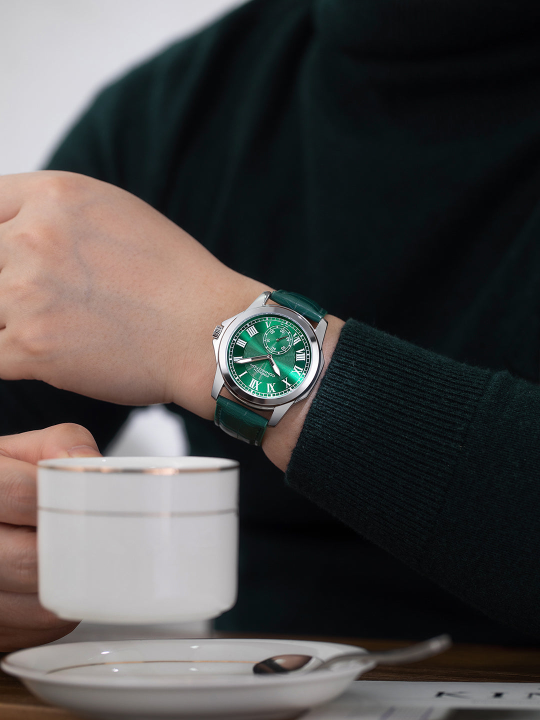 French Connection Romanite | Quartz Analog Display | Green  Dial | Green Leather Strap | Watch for Men - FCMX07NL