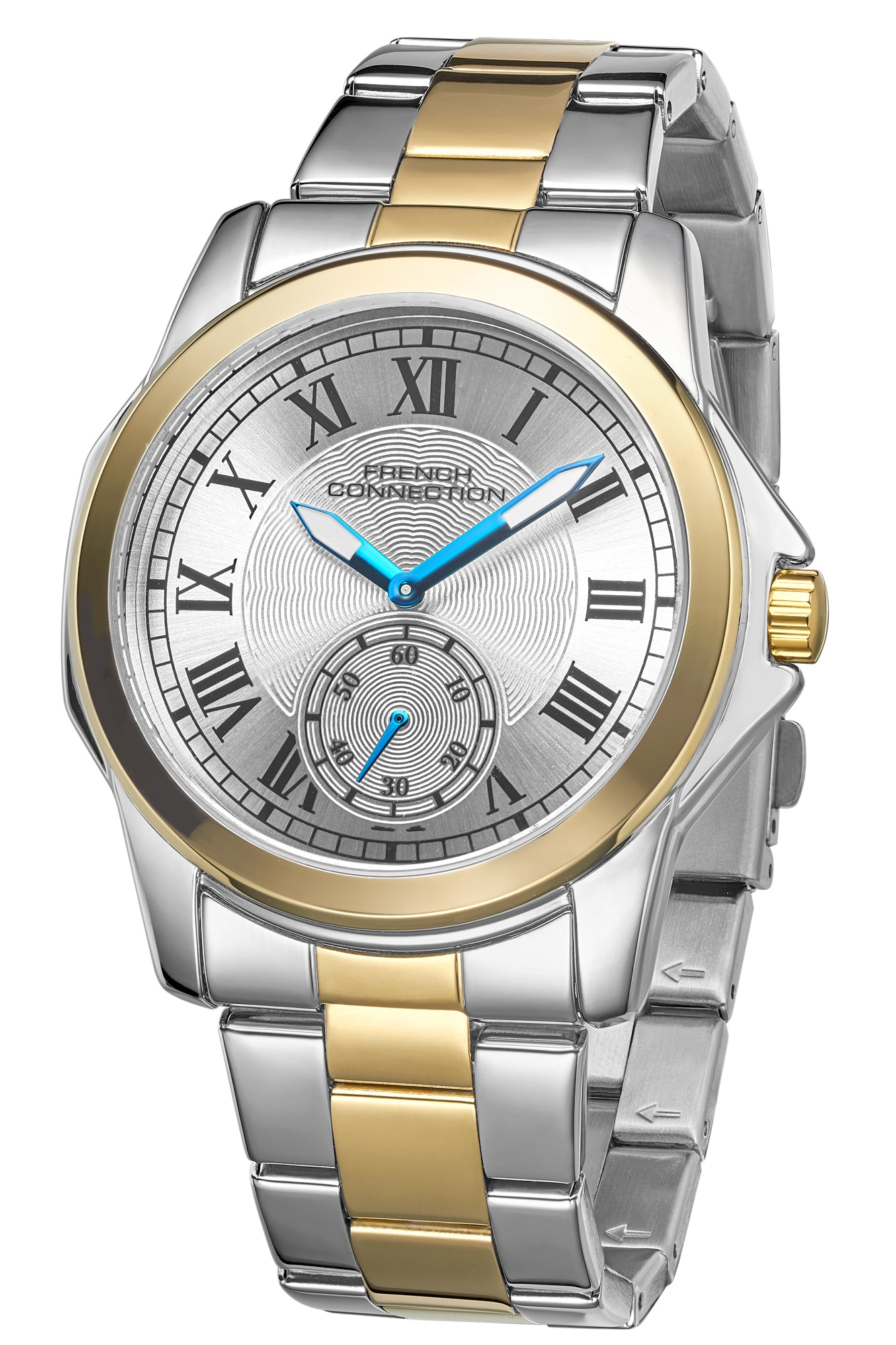 French Connection Romanite | Quartz Analog Display | White  Dial | Two- Tone Stainless Steel  Strap | Watch for Men - FCMX07TM