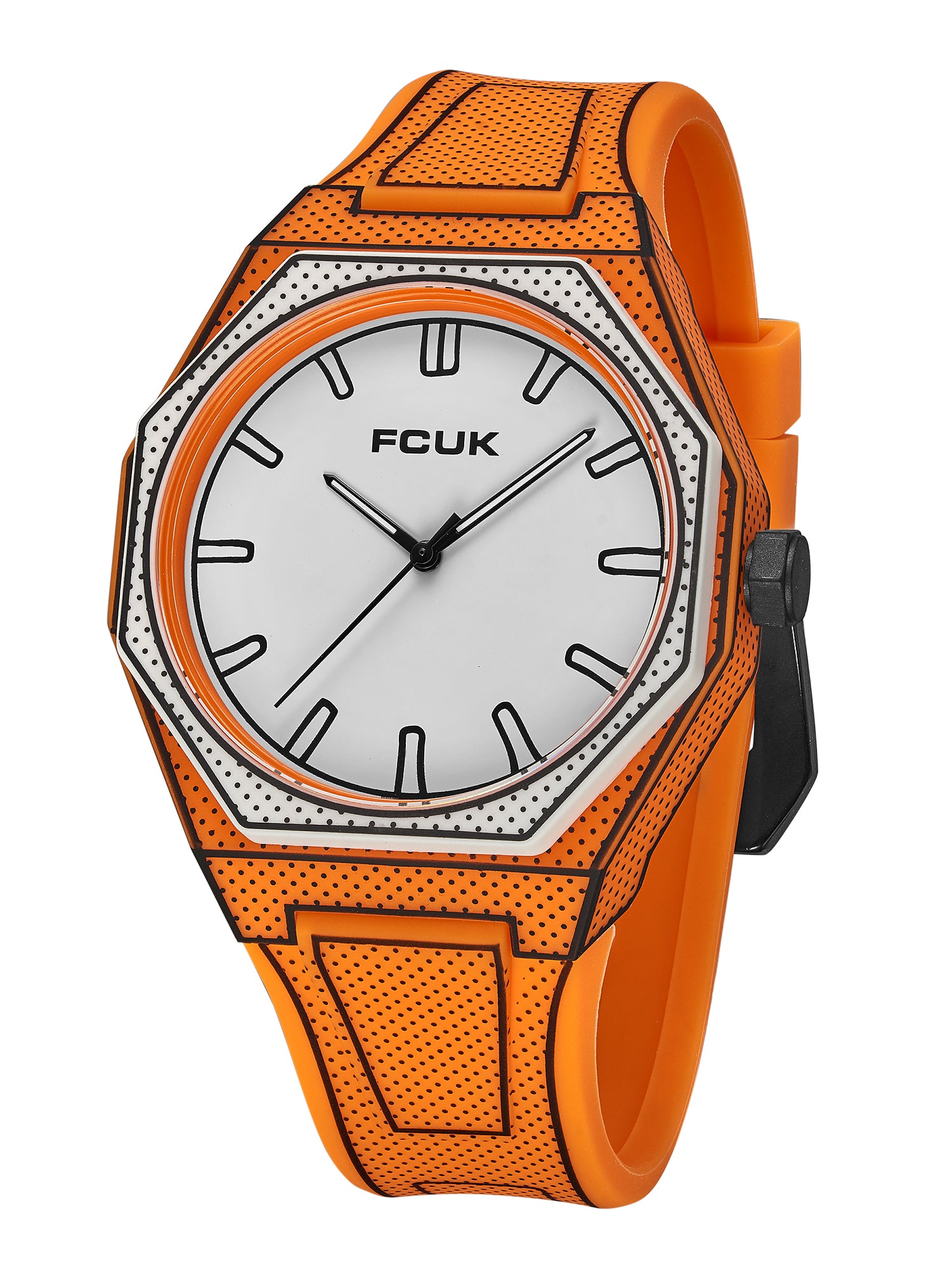FCUK Escarp Quartz| Analog Display | White Dial | Orange Silicone Strap | Watch for men - FCMX09O