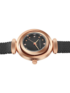 French Connection Sunray Black Round Dial With Black Stainless Steel  Strap Watch - For Womens FCMX1BM