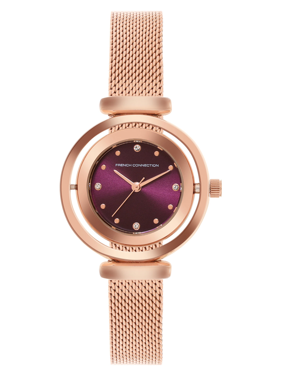 French Connection Sunray Purple Round Dial With Rose Stainless Steel  Strap Watch - For Womens FCMX1RGM