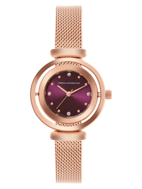 French Connection Sunray Purple Round Dial With Rose Stainless Steel  Strap Watch - For Womens FCMX1RGM