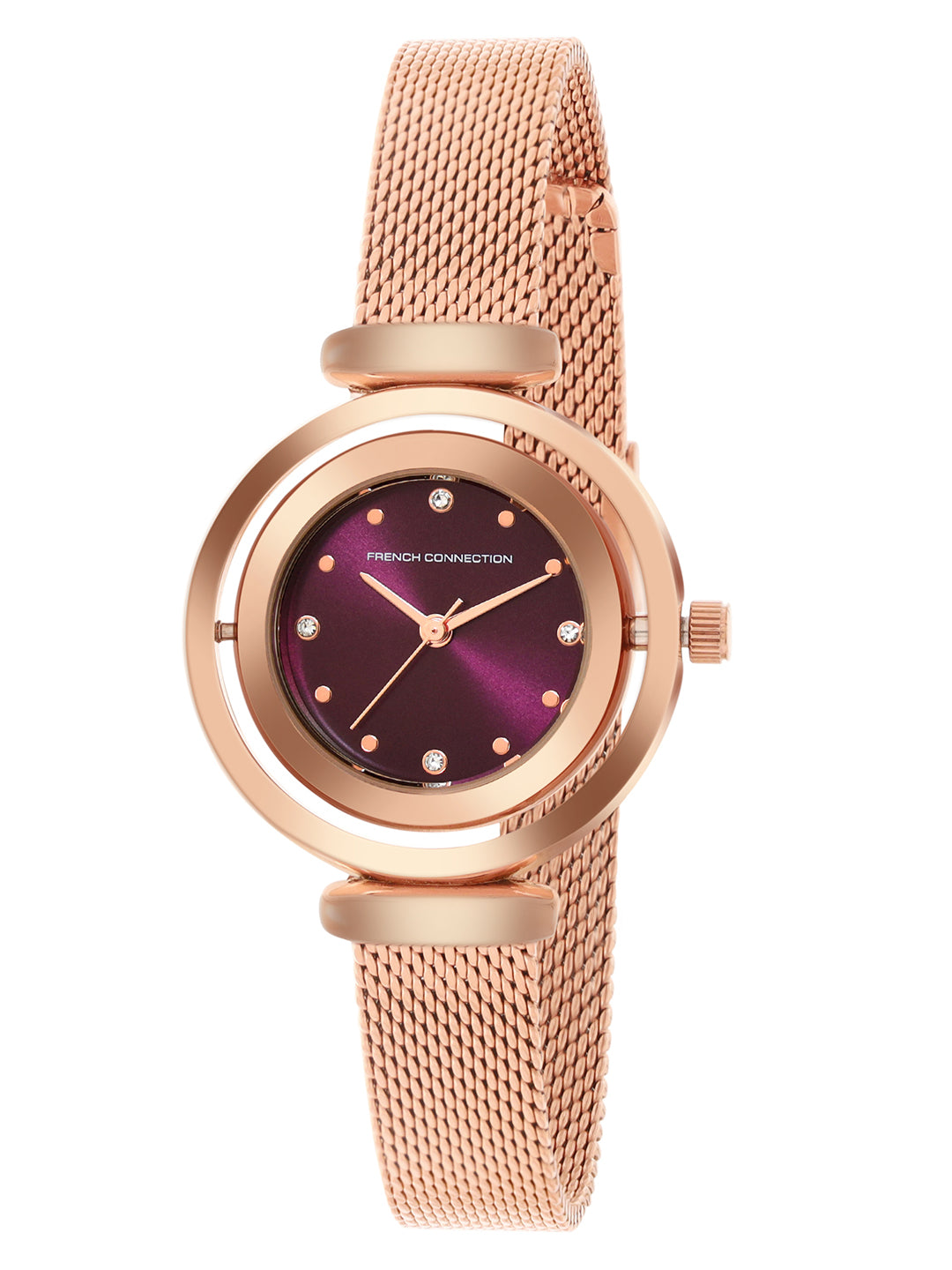 French Connection Sunray Purple Round Dial With Rose Stainless Steel  Strap Watch - For Womens FCMX1RGM