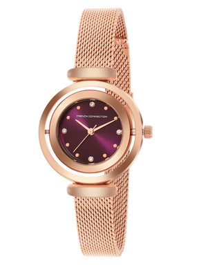French Connection Sunray Purple Round Dial With Rose Stainless Steel  Strap Watch - For Womens FCMX1RGM