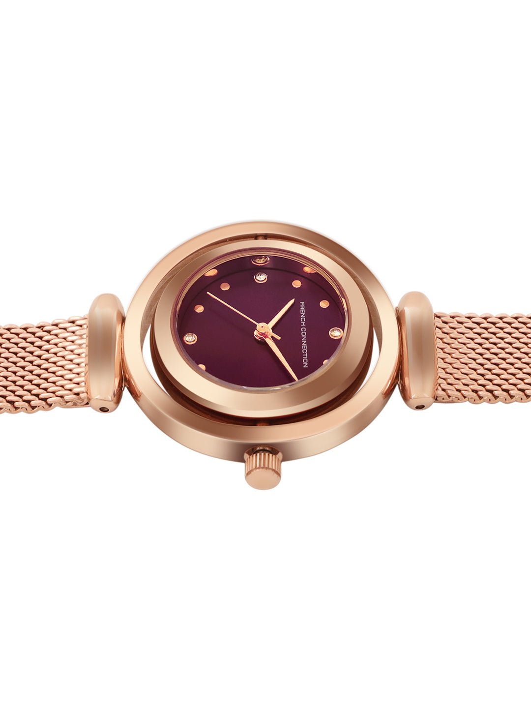French Connection Sunray Purple Round Dial With Rose Stainless Steel  Strap Watch - For Womens FCMX1RGM
