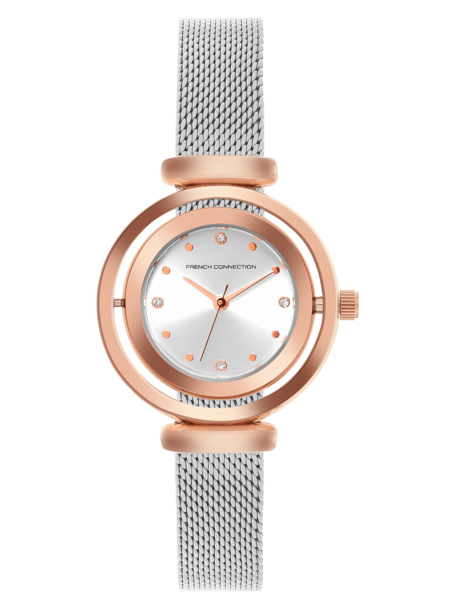 French Connection Sunray Silver Round Dial With Stainless Steel Strap Watch - For Womens FCMX1SM