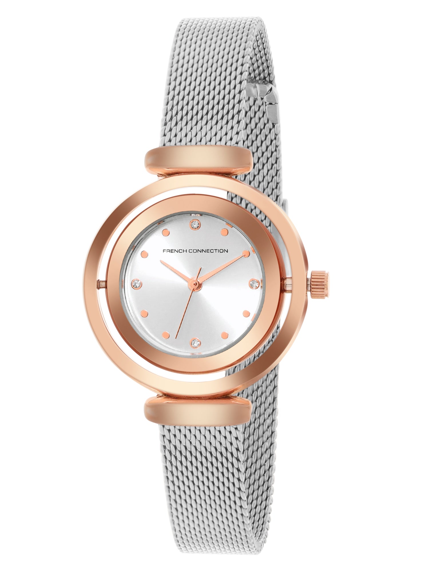 French Connection Sunray Silver Round Dial With Stainless Steel Strap Watch - For Womens FCMX1SM