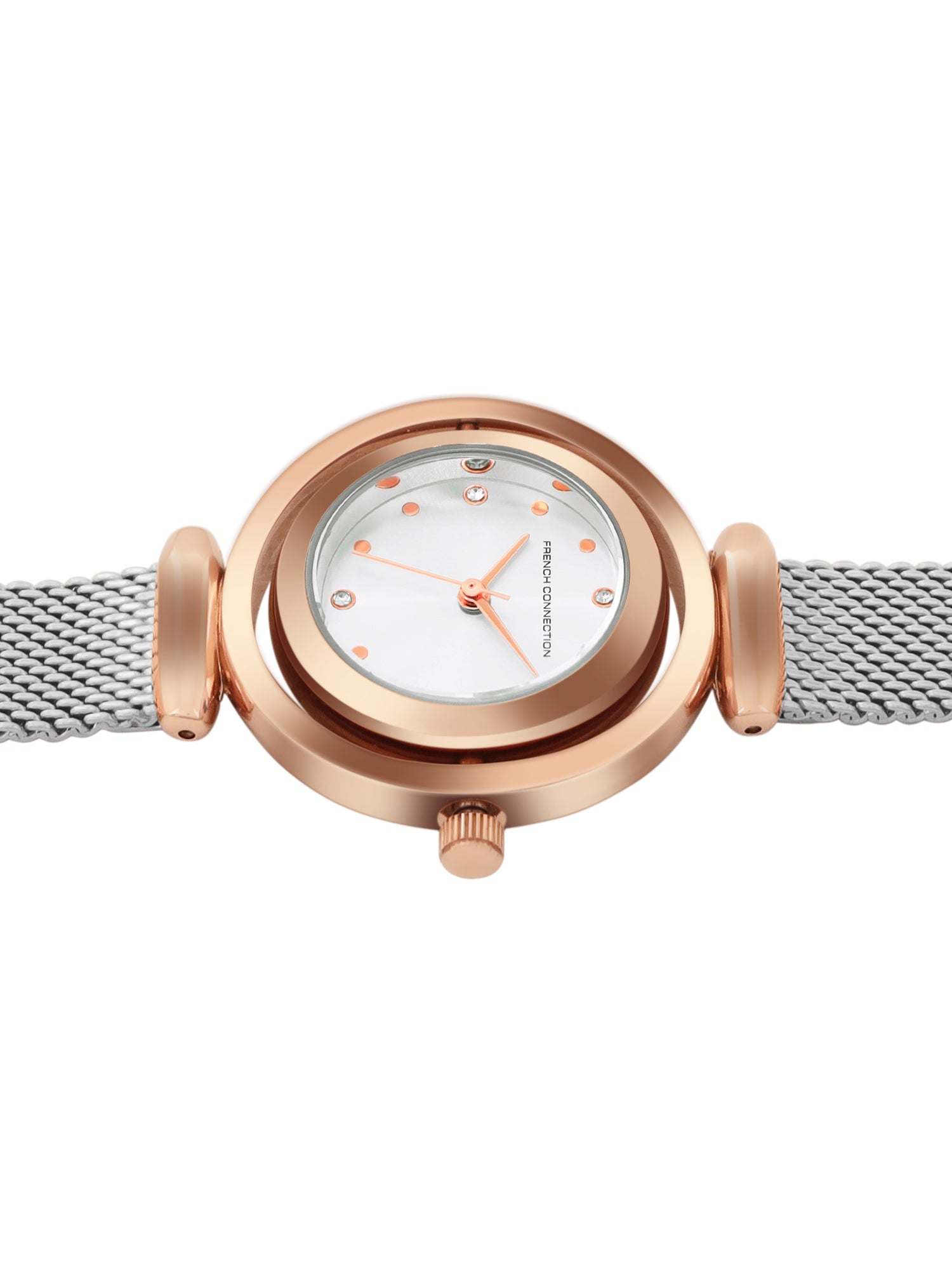 French Connection Sunray Silver Round Dial With Stainless Steel Strap Watch - For Womens FCMX1SM