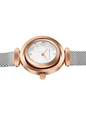 French Connection Sunray Silver Round Dial With Stainless Steel Strap Watch - For Womens FCMX1SM